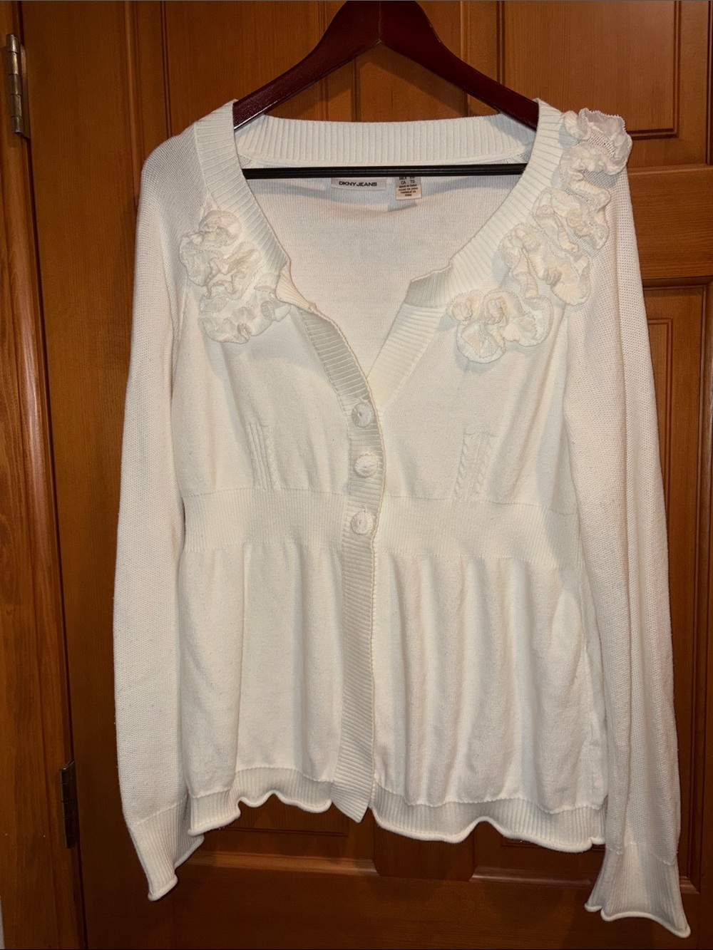 Dkny White Floral-Applique Button-Front Cardigan